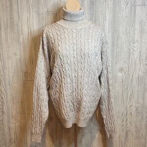 Northern Apparel 100% Cotton Gray Marled Cable Knit Turtleneck Sweater- Size M